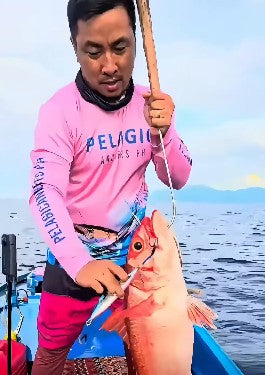 Using his Daiwa Catalina SJ 60B-6 rod and Accurate Valiant BV 600nn pair, angler Marco Umag was able to land this big size ruby snapper in no time. - Ryoshi Pro Outfitters