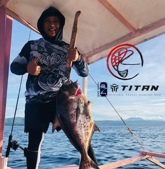 Angler DJade Nogodula landing a huge 7kg Promfet using Ironman Titan Travel Jigging Rod. - Ryoshi Pro Outfitters