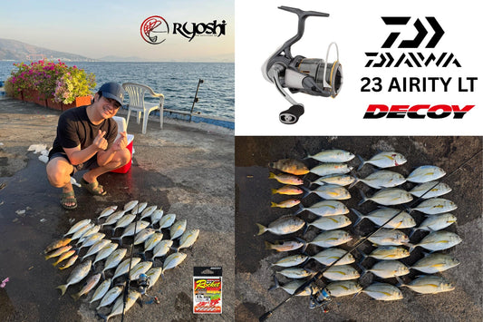 Aji and Blue fin trevallies caught by Angler Alvin Soriano Using Daiwa 23 Airity Lt 2000S-h and Decoy Rocket Magic Jighead During his last ajing session. - Ryoshi Pro Outfitters