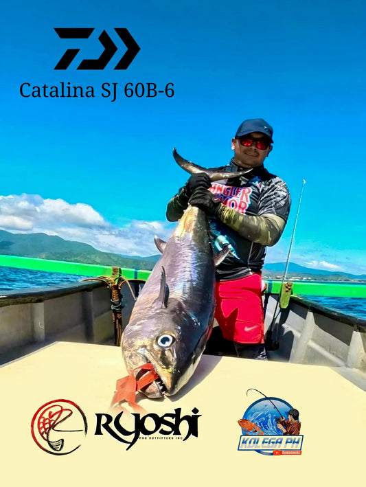 Angler Kolega PH with a huge Dogtooth tuna using the power and Slow pitch jigging action of Daiwa Catalina SJ 60B-6. - Ryoshi Pro Outfitters