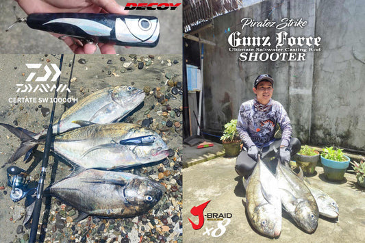 A solid popping weekend by angler/tester Josh Macnel Sulit landing 3 Giant Trevallies weighing 9,7 and 6.6 kgs. - Ryoshi Pro Outfitters