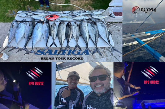 Team Ryoshi Angler John Michael Ciudadano and Mondel Lapu Lapu with a nice haul of Dogtooth tuna, Mackerel tuna, Bigeye trevally and Bluefin trevally all in one night jigging. - Ryoshi Pro Outfitters