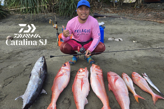 Angler Marco Umag landing multiple fishes using Daiwa Catalina SJ 60B-6, light, powerful and easy to use is what draws marco in using this rod. - Ryoshi Pro Outfitters