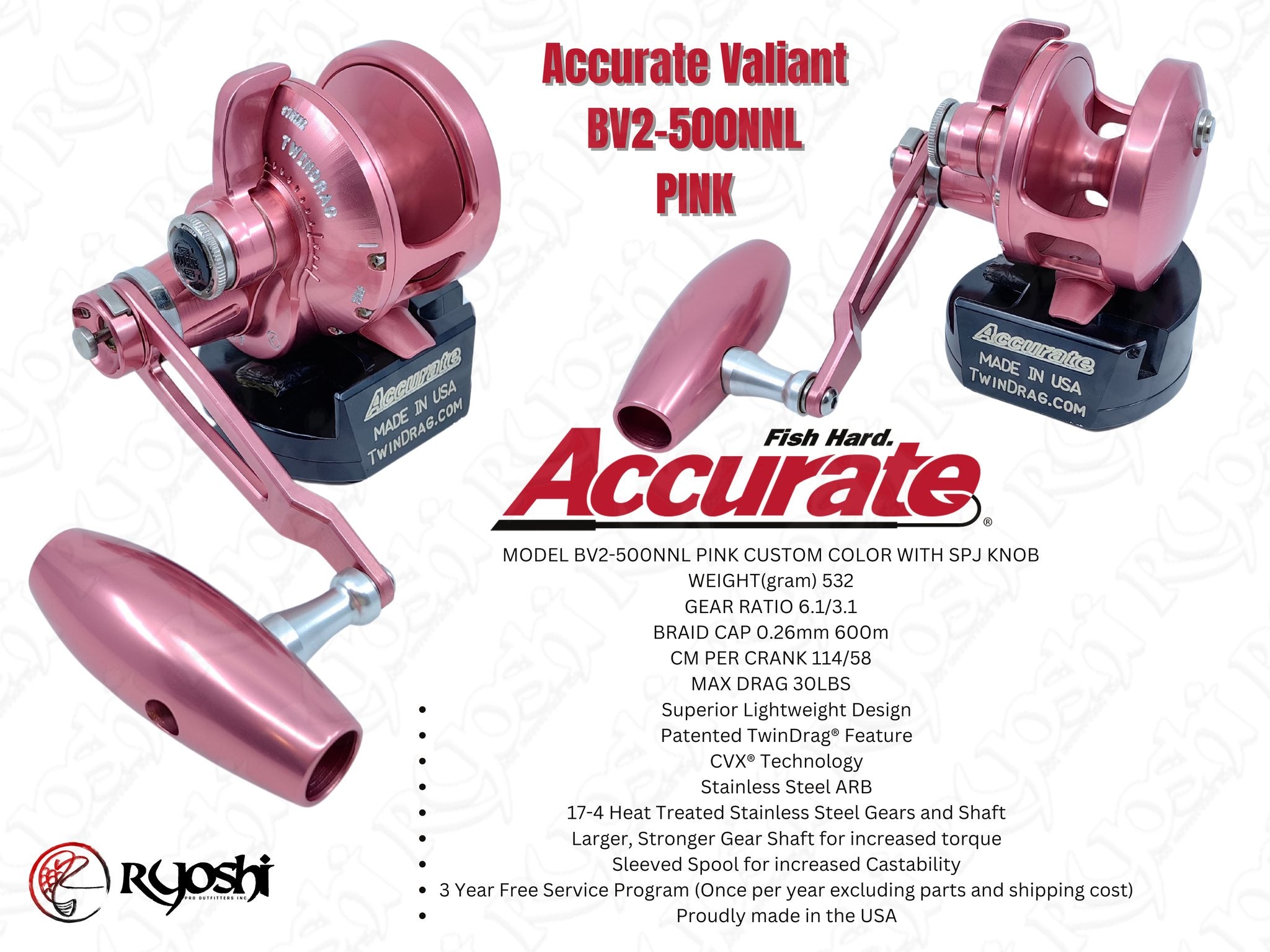 avet pink reel Accurate BV2-500NL PInk with SPJ Knob – Ryoshipro
