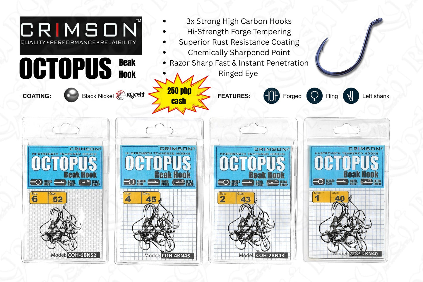 Crimson Octopus Beak Hook Bulk Pack