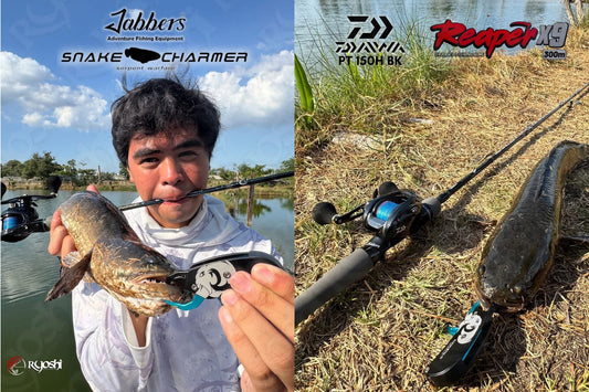 Angler Joaquin Manalansan enjoying his new setup with a nice sized snakehead during his recent snake head hunting - Ryoshi Pro Outfitters