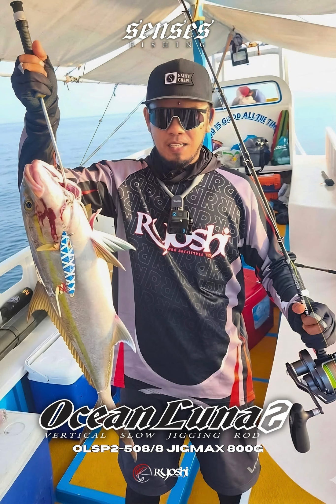 Angler and one of the countries best jig maker Nookiee Dela Rosa lands a nice sized amberjack using Ocean Luna 2 800g jigmax. - Ryoshi Pro Outfitters
