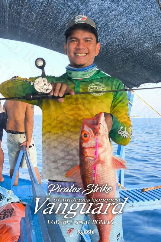 Ryoshi Pro tester angler Tejz Ligan using Piratez Vanguard VGD60-2 300 jigmax and Daiwa Saltiga 15 to land this ruby snapper. - Ryoshi Pro Outfitters
