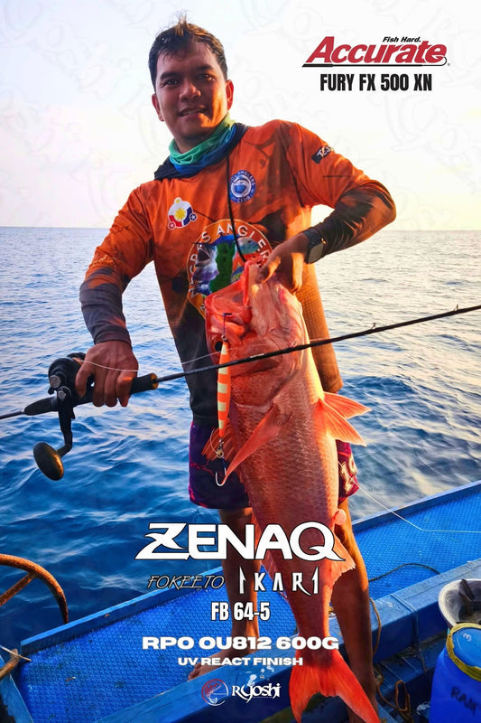 Zenaq and Ryoshi Pro Outfitter tester Angler Tejz Ligan landing a big ruby snapper to win 3rd place at the recently concluded 1st cagayancillo jigging tournament. - Ryoshi Pro Outfitters