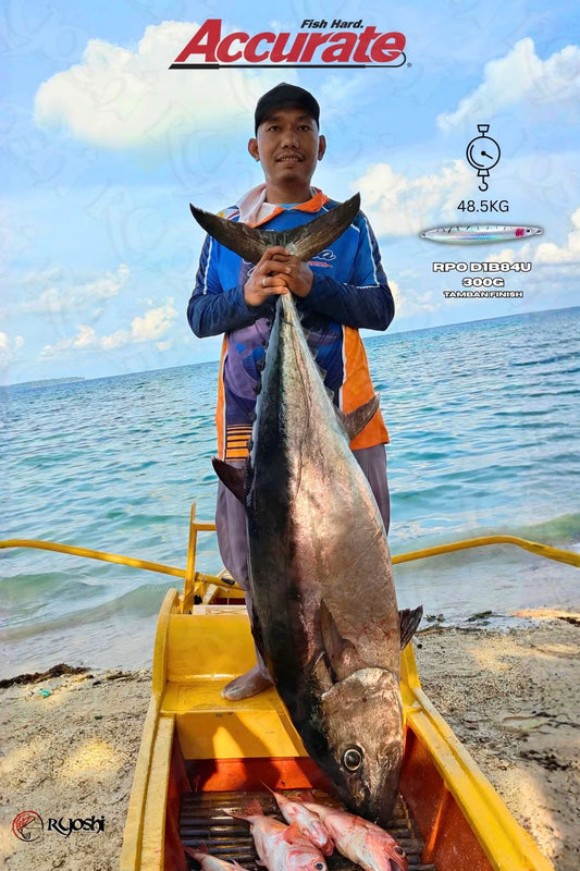 Another massive haul by Angler Sanvic Tiaga topping his personal best of 45kg dogtooth tuna with a whopping 48.5KG specimen. -Ryoshi Pro Outfitters