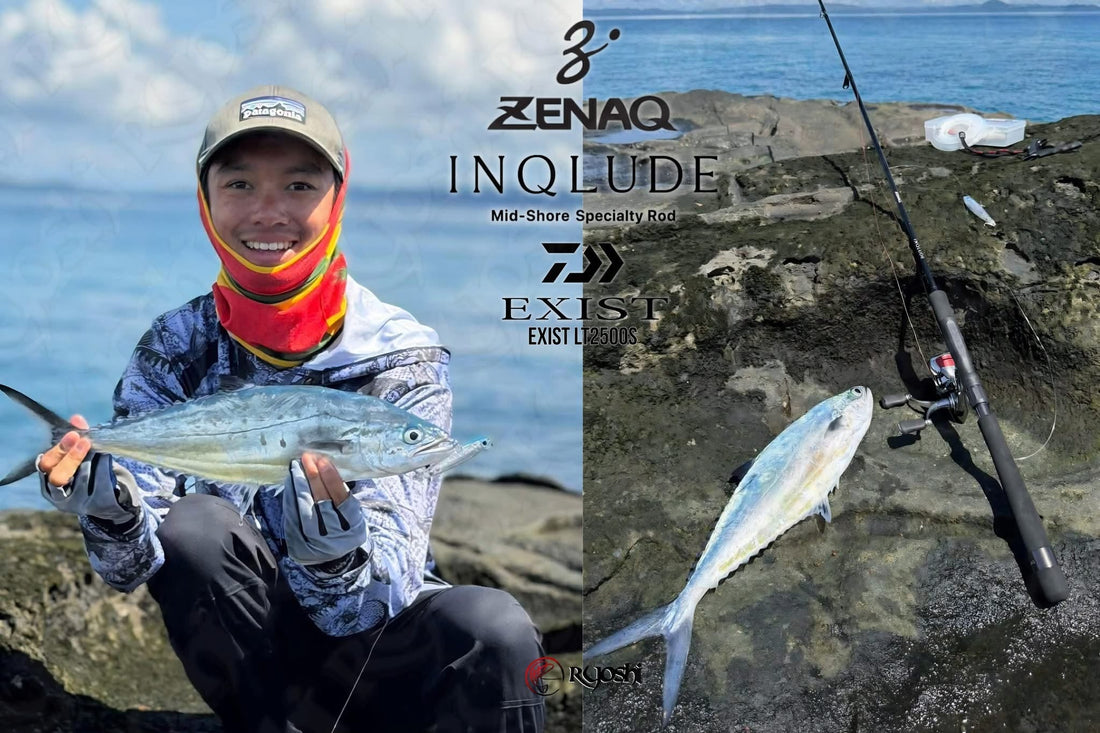 Angler Enrico Tiongko catching nice sized queenfishes on the shores using his newly acquired Zenaq Inqlude M2 and Daiwa Exist 2500s reel. -Ryoshi Pro Outfitters