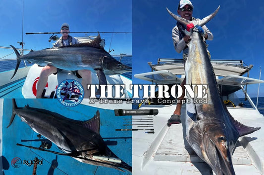 Mr. Ironman Ng owner of ironman travel rods using using his very own Ironman The Throne travel Rods TT77XHS-7 pe 3-6 for popping game and landing a huge marlin. - Ryoshi Pro Outfitters