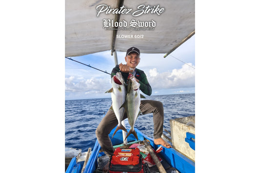 Angler Tejz Ligan Landing a twin hook up of amberjack on Piratez Strike Blood Sword Slower 60/2, Piratez Strike Slower Rod -  Ryoshi Pro Outfitters