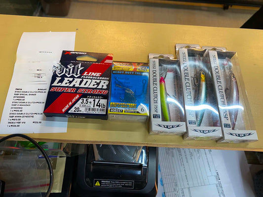 Bass fishing season is near, customer gearing up for the season with daiwa double clutch, xbraid leaders and decoy treble hooks. Thanks customer for the purchase!!! -Ryoshi Pro Outfitters