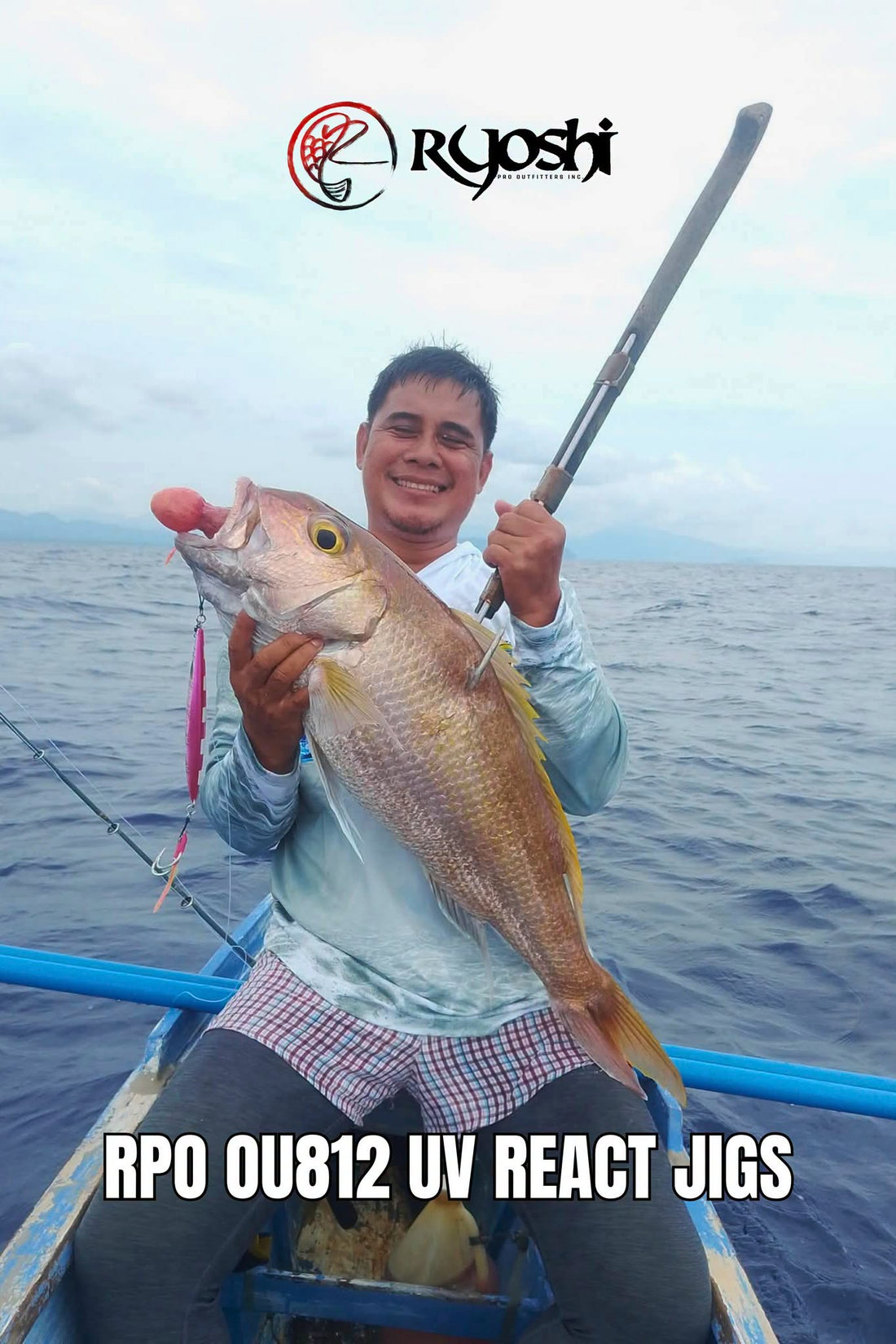 Angler Rodulfo Bual landing a Nice size jobfish using RPO OU812 uv react double pink jig during his last jigging session - Ryoshi Pro Outfitters