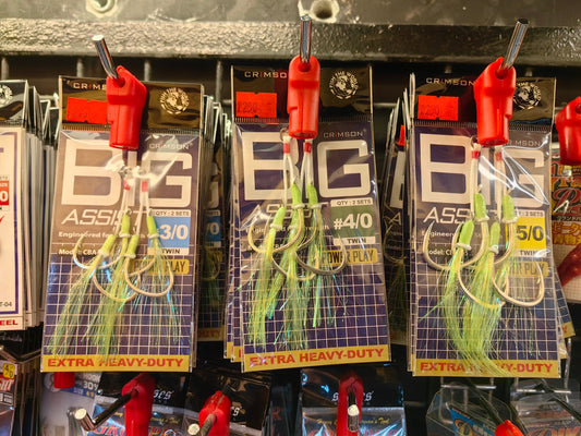 Crimson Trident Assist Hooks, Teflon Coated for easy penetration, light but tough for easy hook ups. Proven hooks specially for light and slow jigging setups, minimal force needed to engage hooks. - Ryoshi Pro Outfitters