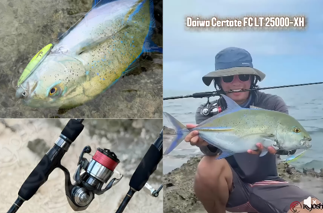 Angler Paul Minor landing a Fierce Fighting Bluefin Trevally on his new Daiwa Certate FC LT 2500-XH reel - Ryoshi Pro Outfitters