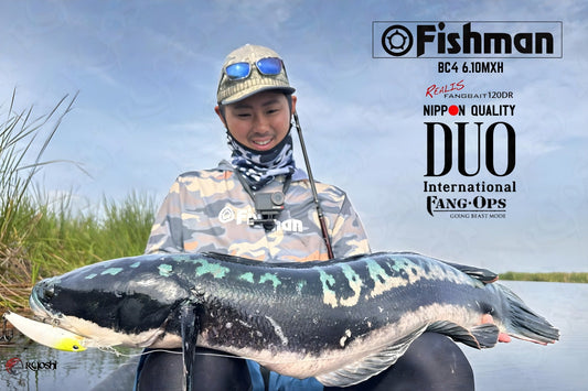 Using Fishman BC4 610MXH and Duo Fangbait 120DR, Angler Takeiro Nakamura lands one of his biggest toman at Apalit Pampanga Philippines - Ryoshi Pro Outfitters
