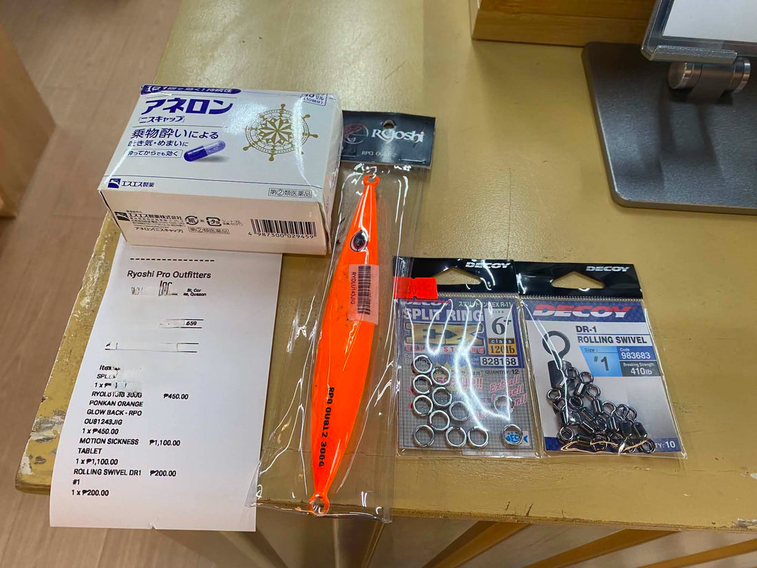 Friday grind, Japanese anti hilo pill with RPO OU812 and Decoy terminal tackles is customers choice for his next fishing escapade. Thanks for the patronage. - Ryoshi Pro Outfitters