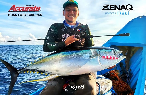 Ryoshi Pro Outfitter and Zenaq Tester Tejz Ligan Landing a 40kg Yellow Fin Tuna using Znaq Ikari FB64-5 and Accurate Boss Fury FX500XN on his last jigging expedition - Ryoshi Pro Outfitters