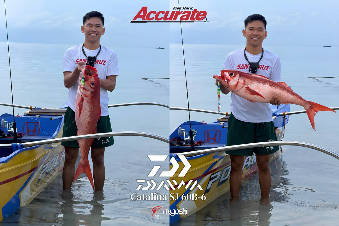 Angler Kim Tumbagahan landing a nice ruby caught using Daiwa Catalina SJ 60B-4 and Accurate Valiant BV500 spj during his last jigging session. - Ryoshi Pro Outfitters