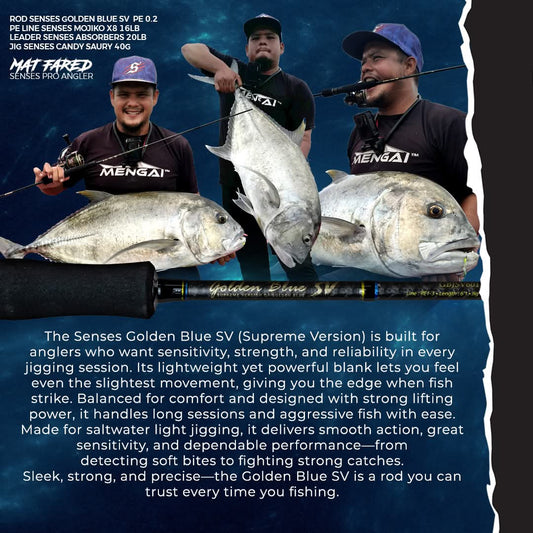 Senses Golden Blue SV for jigging, light jigging and ultra-light jigging sessions. Proven rod to catch biggies. - Ryoshi Pro Outfitters