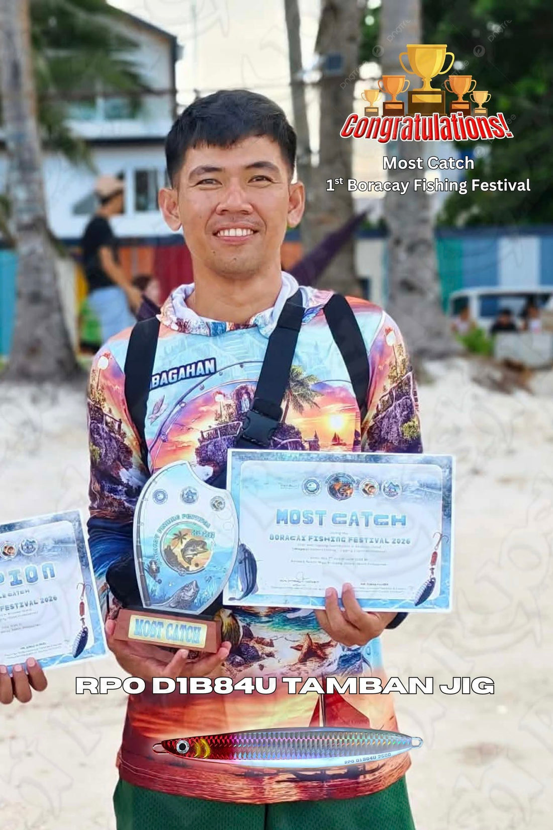 Using only one jig the RPO D1B84U ikan tamban finish red head, sir Kim Joseph Tumbangan bagged the most catch category on the recent 1st Boaracay Fishing Festival. - Ryoshi Pro Outfitters