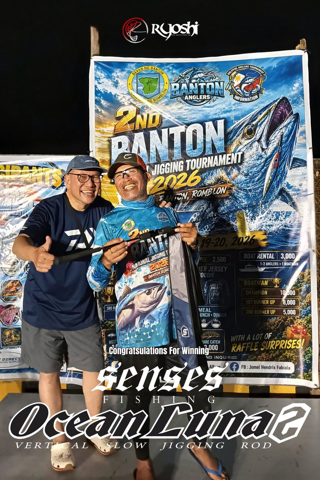 Congratulations to Angler Onith Faustino Marcadia for winning the Senses Ocean Luna 2 slow jigging rod. -Ryoshi Pro Outfitters