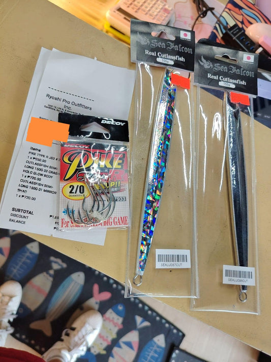Decoy pike hooks and sea falcon real cutlass jigs!!! For customers jigging sesaion for incoming weekend!! Thanks for the support! Wednesday grind!!! - Ryoshi Pro Outfitters