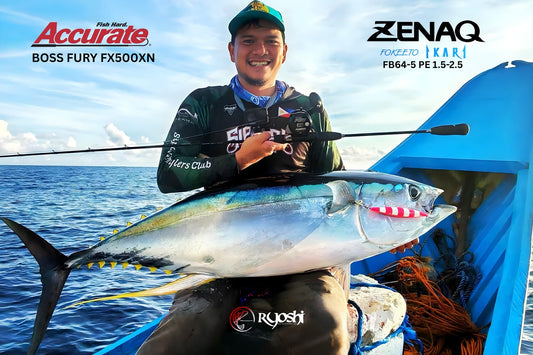 Angler Tejz Ligan with his personal best 40 kg na Yellow Fin Tuna gamit ang Zenaq Ikari Rod FB64-5 at Accurate Fury FX500N - Ryoshi Pro Outfitters