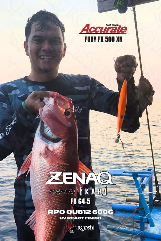 Ryoshi Pro tester angler Tejz Ligan landing a nice ruby snapper using RPO OU812 UV React Jig - Ryoshi Pro Outfitters