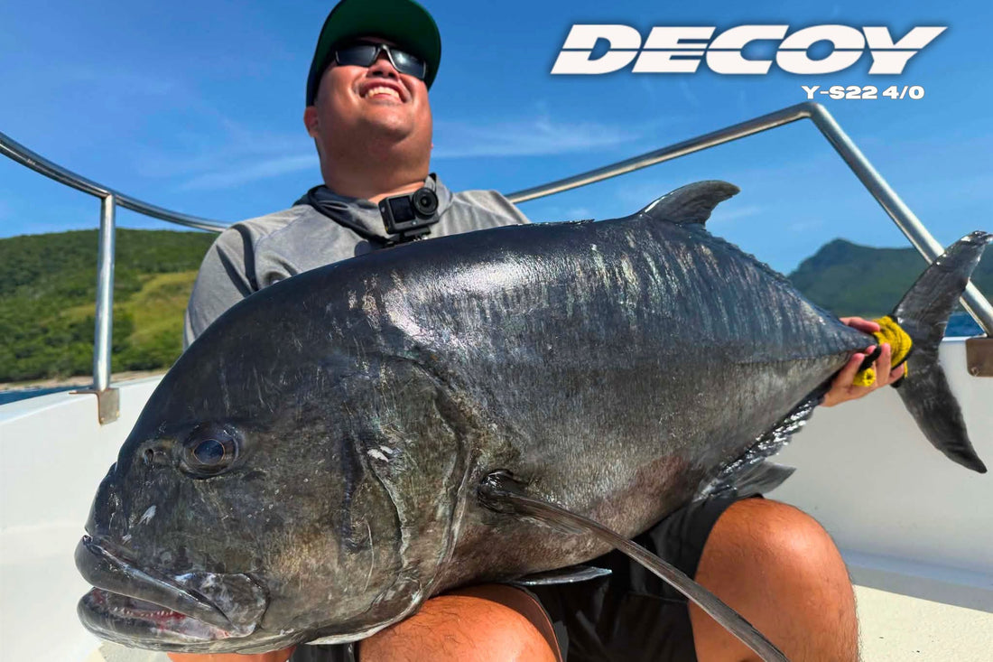A huge 21.3 kg Giant Trevally caught by Angler Ronald Bondoc using Decoy Y-S22 4/0 Treble Hooks. - Ryoshi Pro Outfitters