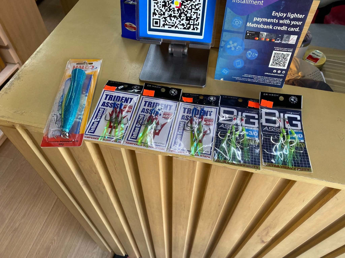 Wednesday grind!!! Trident teflon coated hooks for easy penetration, crimson big assist for tough and strong hooks and halco poppers are cistomers choice for his upcoming fishing. - Ryoshi Pro Outfitters