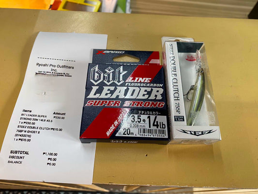 Xbraid ygk bit leader 100% pure fc made in japan and daiwa double clutch jerkbait. Customers choice for his next bass fishing adventure.  - Ryoshi Pro Outfitters