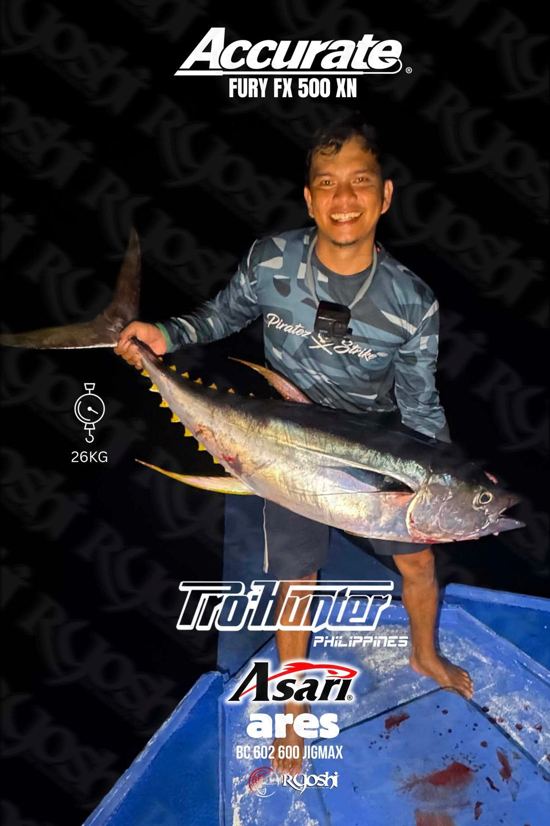 A big 26kg Yellow Fin tuna caught by Ryoshi Pro tester angler Tej Ligan using Accurate Fury FX500N and Prohunter Asari Ares rod during his last jigging session at cagayancillio. - Ryoshi Pro Outfitters