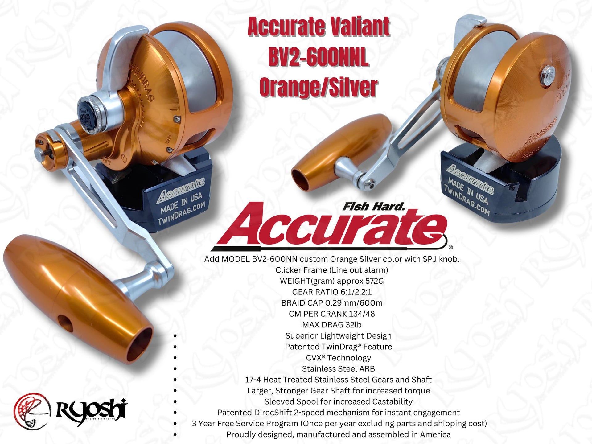 accurate bv600nnb fishing reel BV-600N Boss Valiant Conventional 600W light line series geared towards tackling white marlin Accurate Boss Valiant BV2-600 2