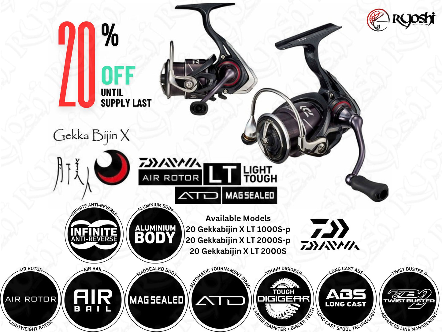 Daiwa 20 Gekkabijin x lt 1000s-p, x lt 2000s-p, x lt 2000s.